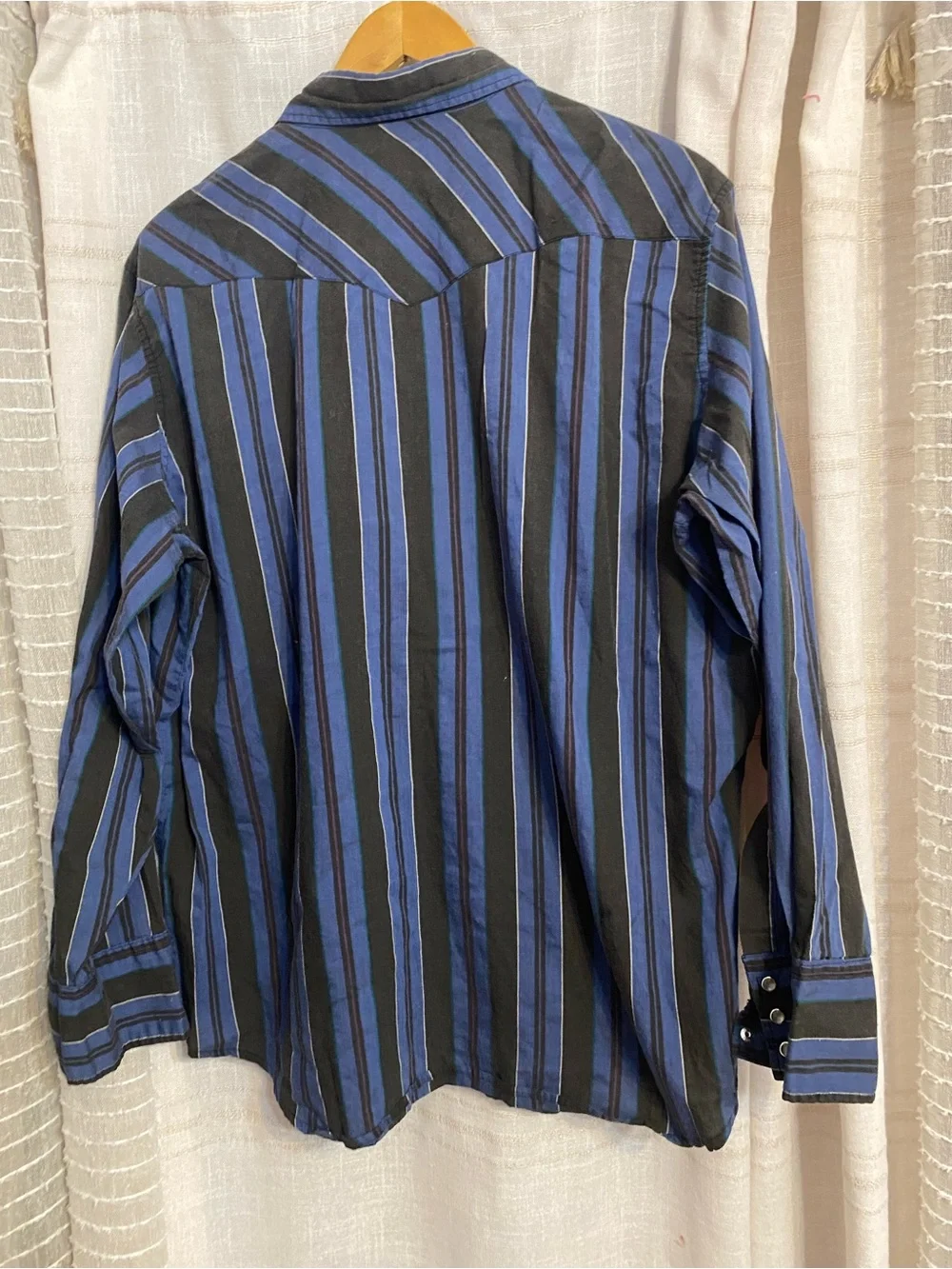 Vintage Dickies Striped Western Pearl Snap Work Shirt Long Sleeve Blue Black